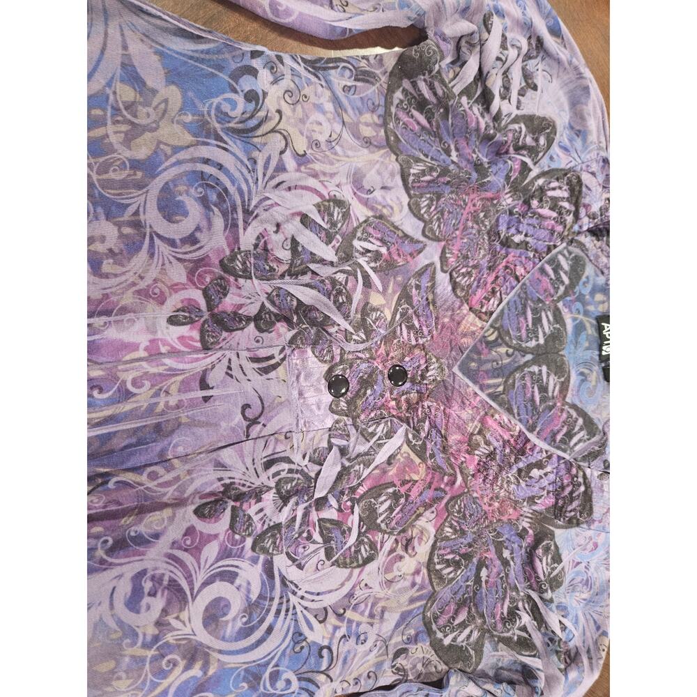 APT 9 Petite L Y2K Butterfly Babydoll Tunic Top Boho Fairycore Embellished - Picture 3 of 7
